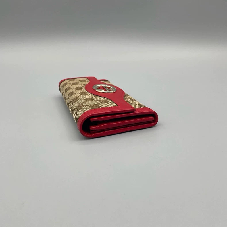 Gucci Long Canvas Wallet with Leather Trim