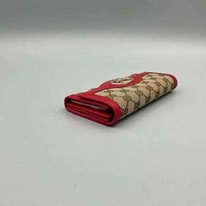 Gucci Long Canvas Wallet with Leather Trim