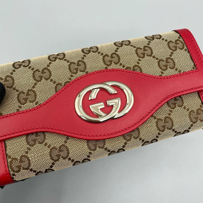 Gucci Long Canvas Wallet with Leather Trim