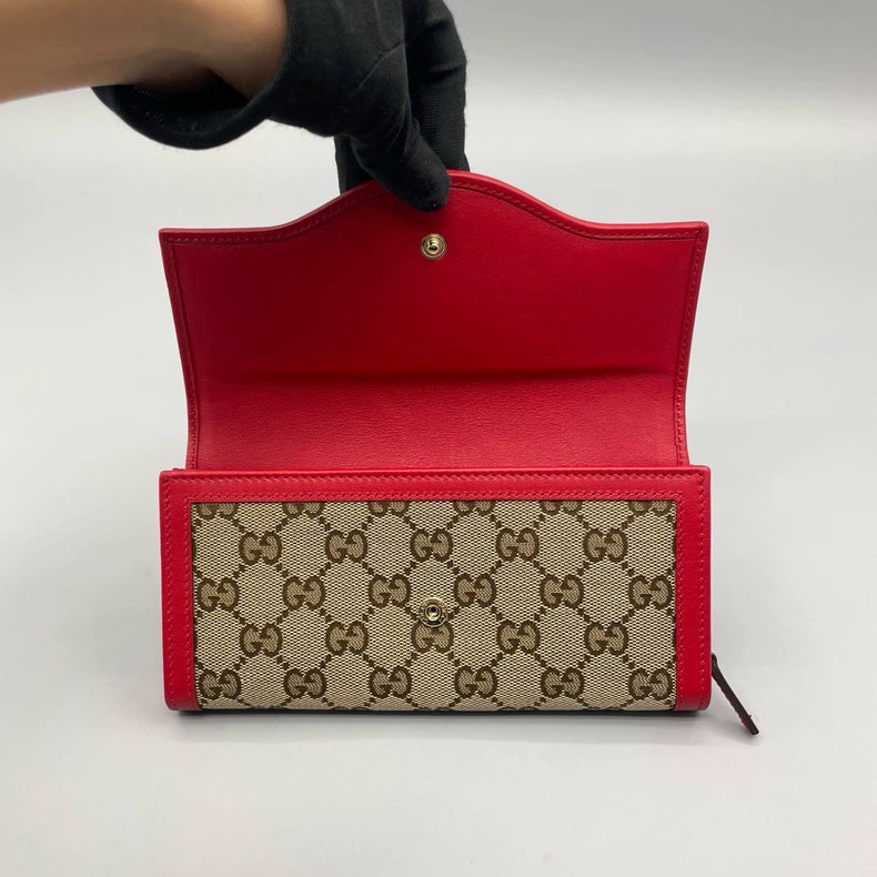 Gucci Long Canvas Wallet with Leather Trim