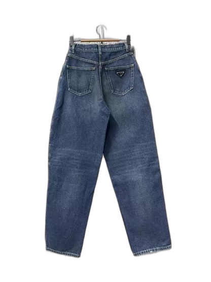 Prada Denim Pants with Metal Triangle Logo