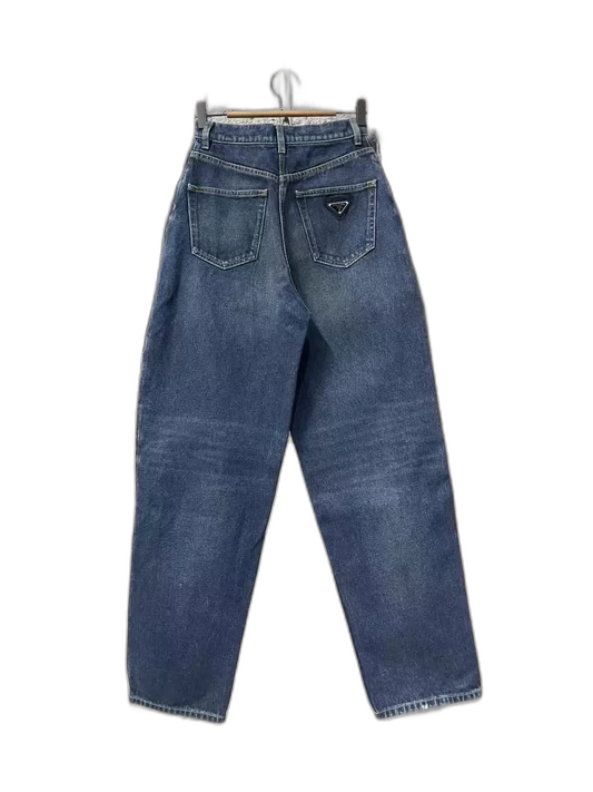 Prada Denim Pants with Metal Triangle Logo