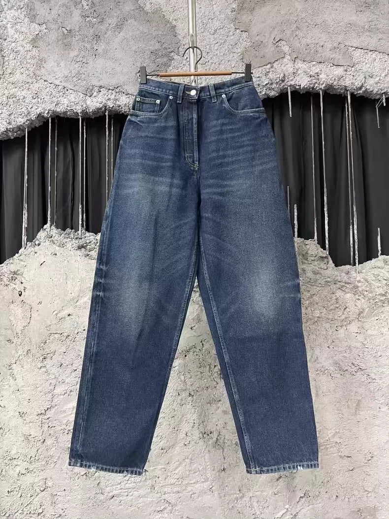 Prada Denim Pants with Metal Triangle Logo