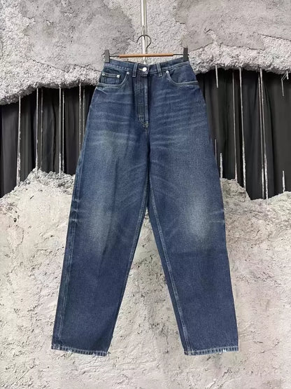 Prada Denim Pants with Metal Triangle Logo