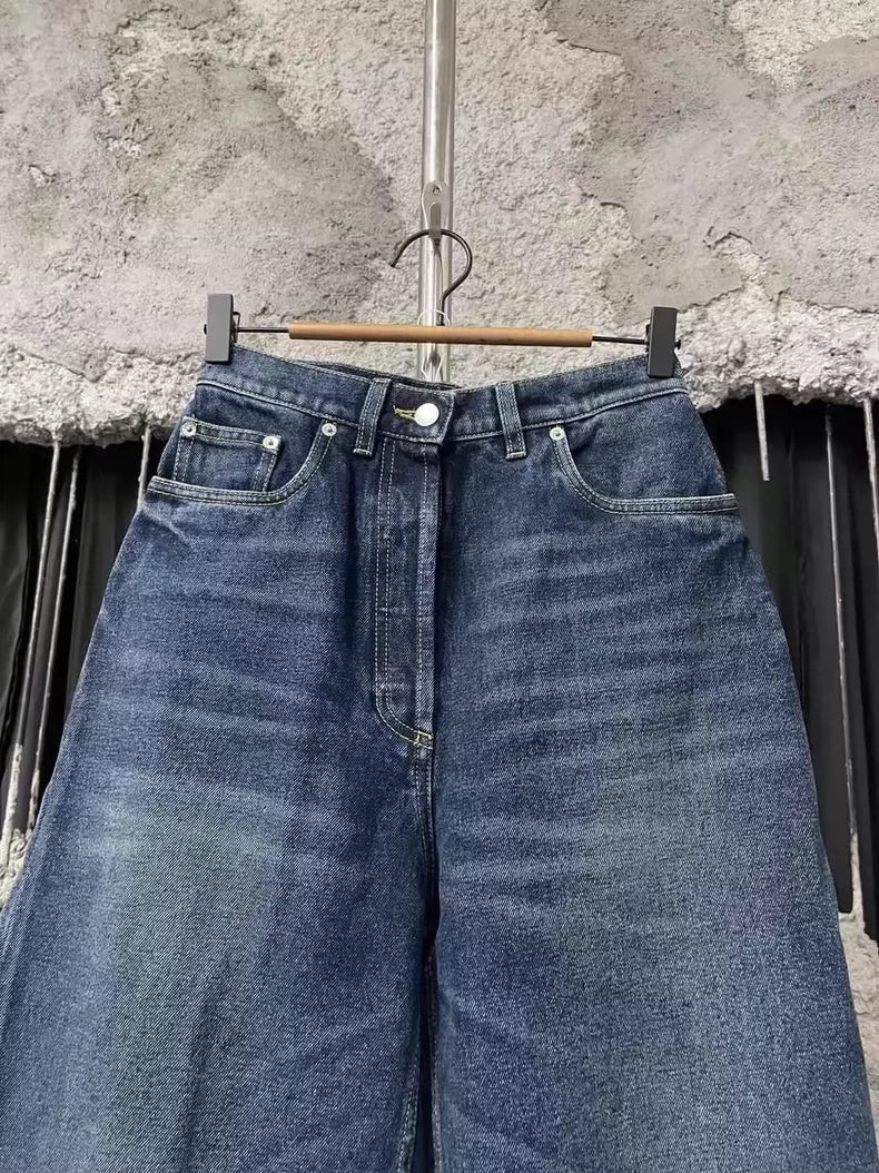 Prada Denim Pants with Metal Triangle Logo