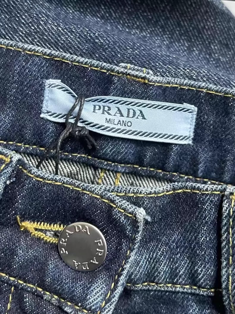 Prada Denim Pants with Metal Triangle Logo