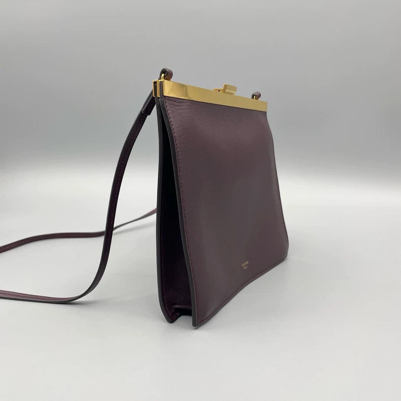 Celine Clasp Crossbody Bag in Burgundy