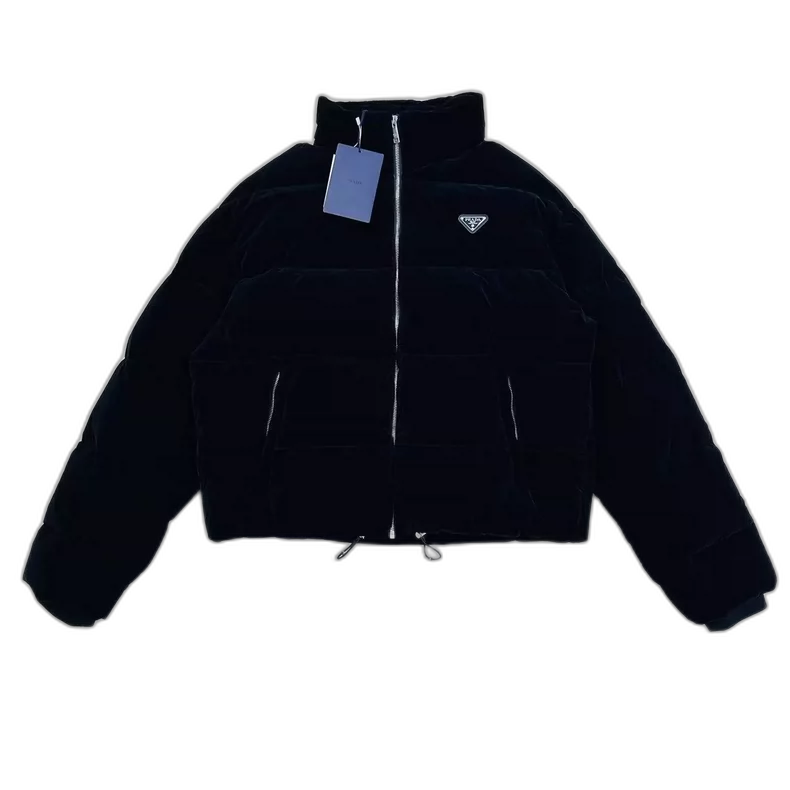Prada Velvet Puffer Jacket in Black