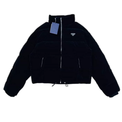 Prada Velvet Puffer Jacket in Black