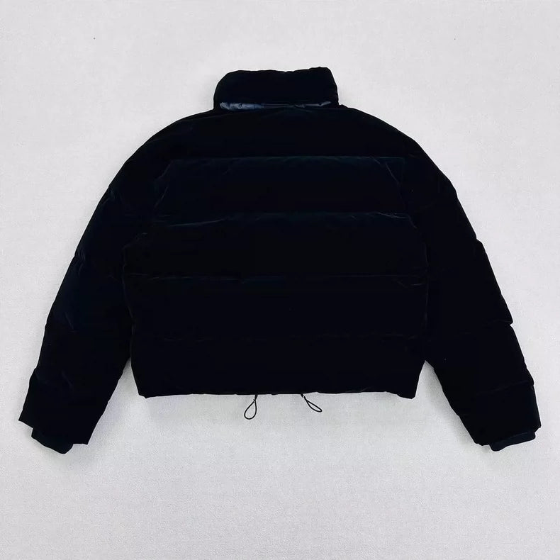 Prada Velvet Puffer Jacket in Black