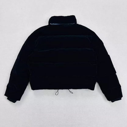 Prada Velvet Puffer Jacket in Black