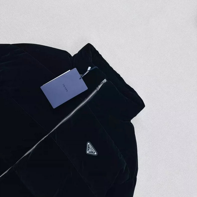 Prada Velvet Puffer Jacket in Black