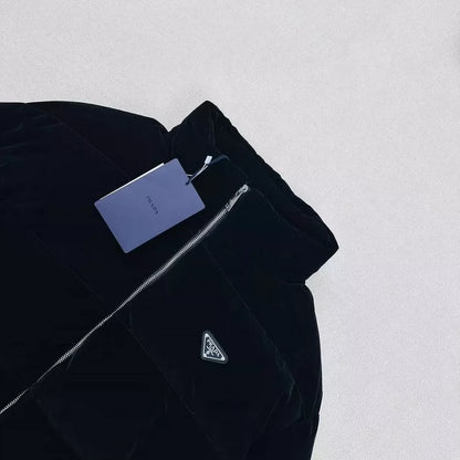 Prada Velvet Puffer Jacket in Black