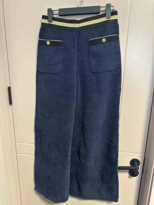 Chanel Blue Gold Button Towel Trousers-yf