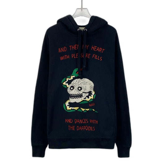 Gucci Black Skull Embroidered Hooded Sweatshirt