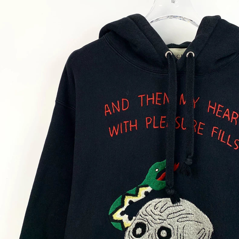 Gucci Black Skull Embroidered Hooded Sweatshirt