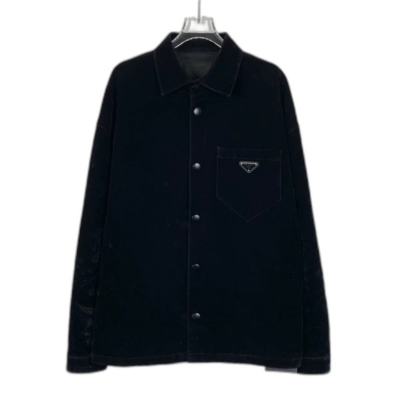 Prada Black Cotton Triangular Logo Jacket
