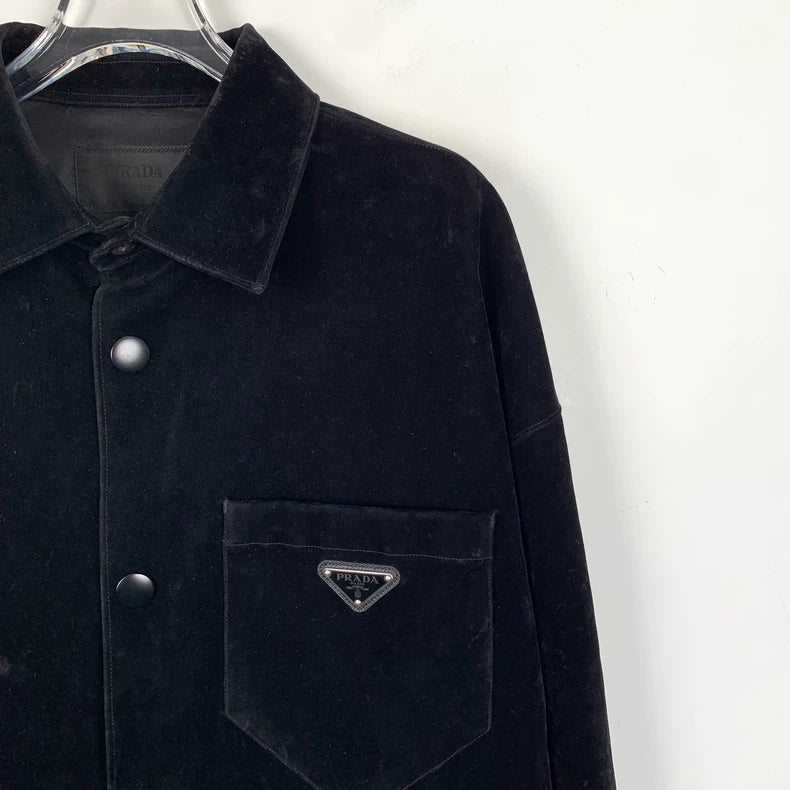 Prada Black Cotton Triangular Logo Jacket