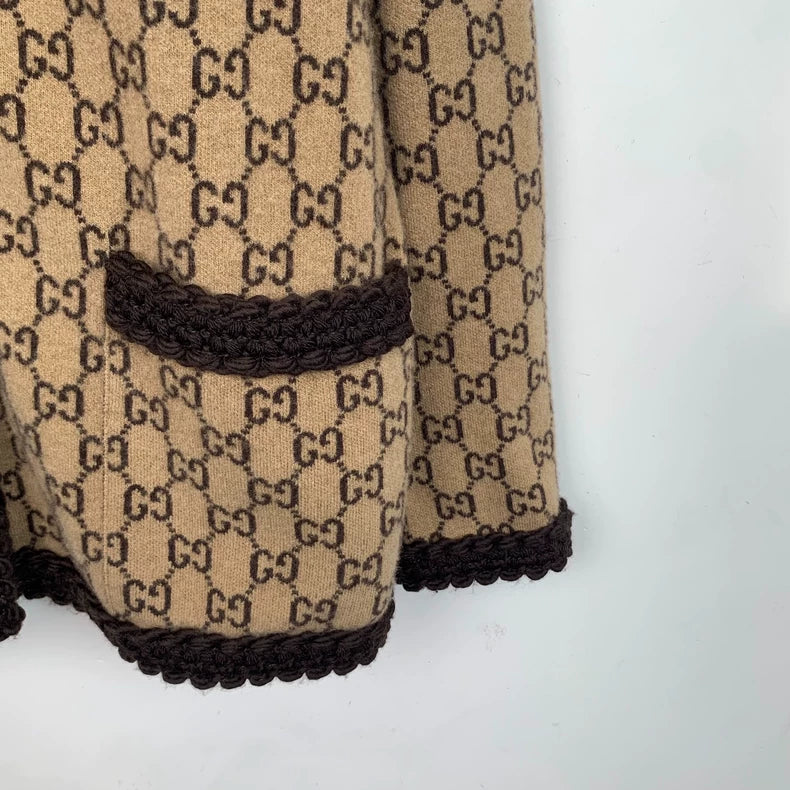 Gucci Brown Logo Knit Cardigan Sweater