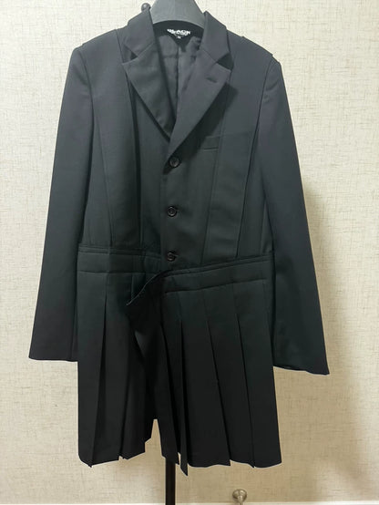 CDG Black Pleated Hem Blazer Coat