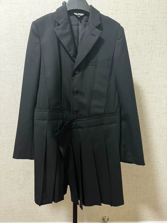 CDG Black Pleated Hem Blazer Coat