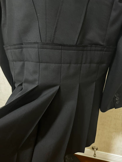 CDG Black Pleated Hem Blazer Coat