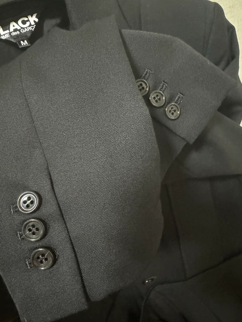 CDG Black Pleated Hem Blazer Coat