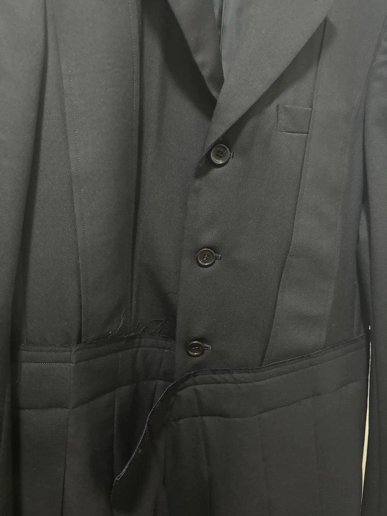 CDG Black Pleated Hem Blazer Coat