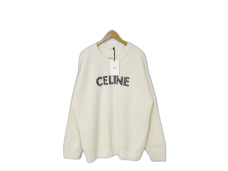 Celine Beige Knit Sweater with Logo