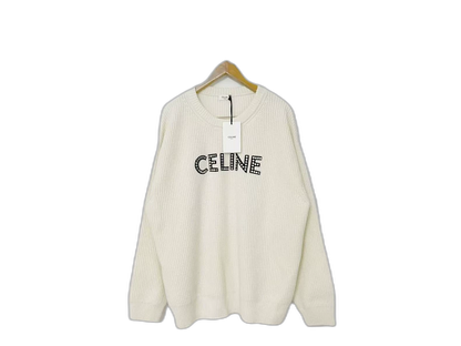 Celine Beige Knit Sweater with Logo