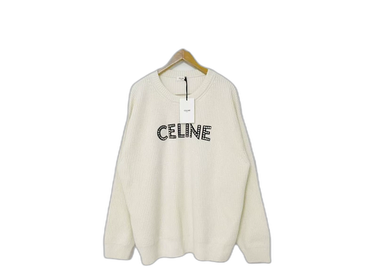 Celine Beige Knit Sweater with Logo