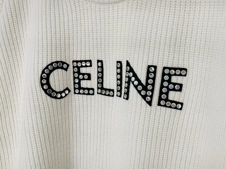 Celine Beige Knit Sweater with Logo