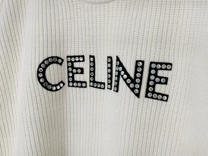 Celine Beige Knit Sweater with Logo