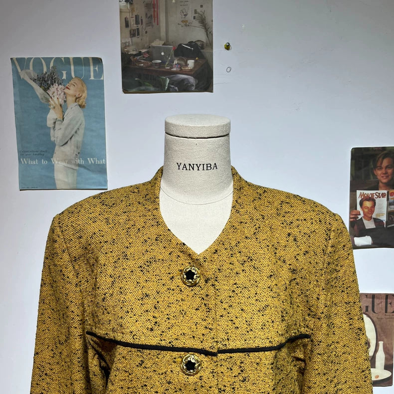 Vintage Layered Yellow Wool Outerwear