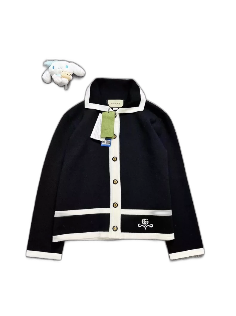 Gucci Black White Knit Cardigan Sweater