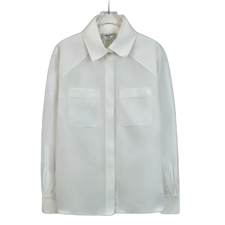 Chanel White Cotton Collared Long Sleeve Shirt