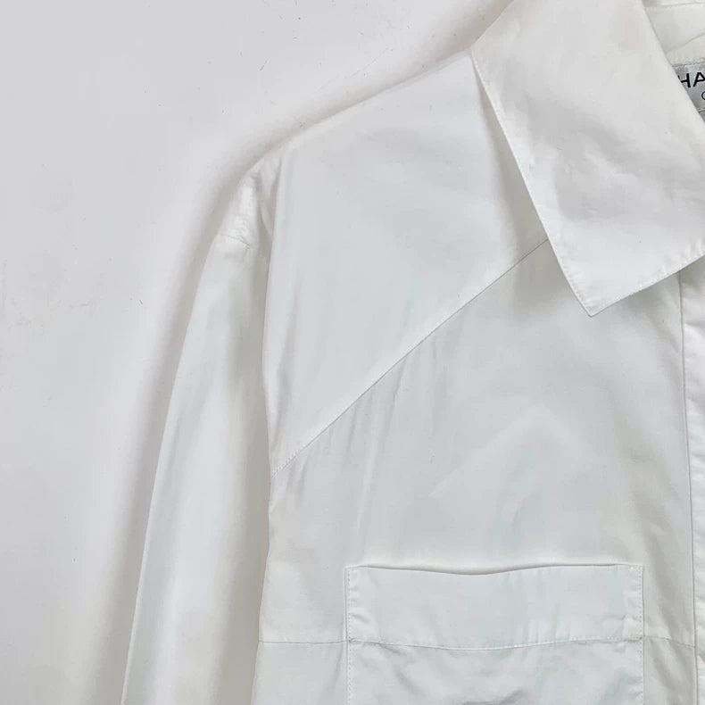 Chanel White Cotton Collared Long Sleeve Shirt
