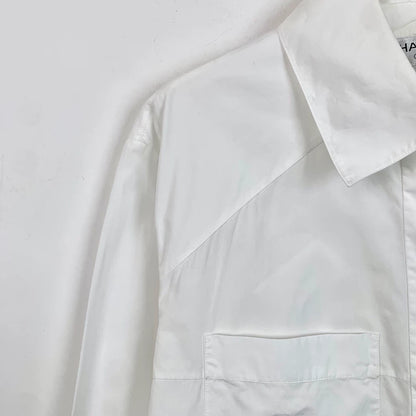 Chanel White Cotton Collared Long Sleeve Shirt