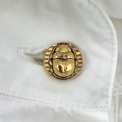 Chanel White Cotton Collared Long Sleeve Shirt