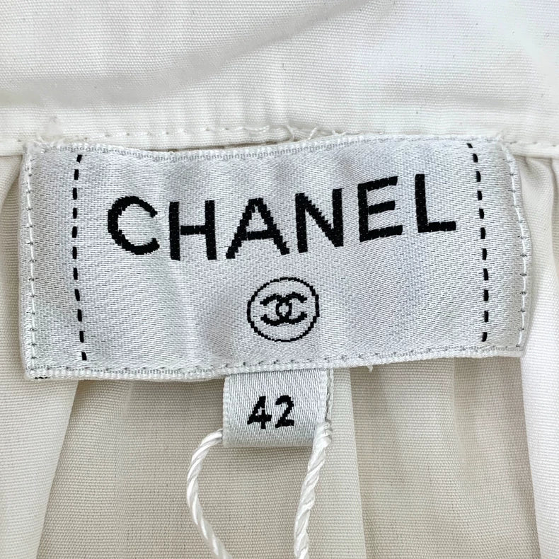 Chanel White Cotton Collared Long Sleeve Shirt