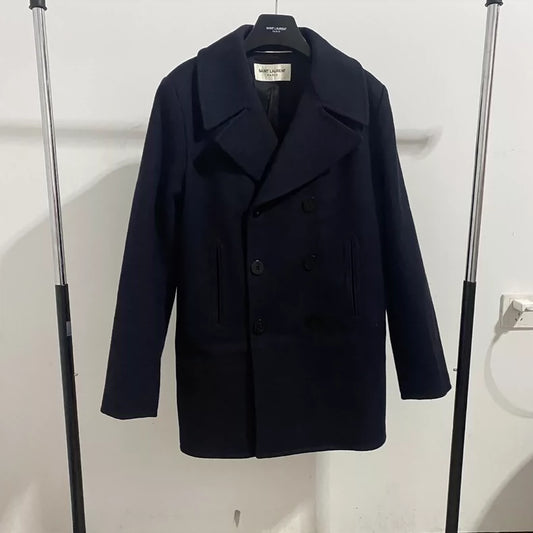 Saint Laurent Double-Breasted Navy Coat
