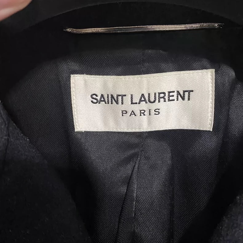 Saint Laurent Double-Breasted Navy Coat