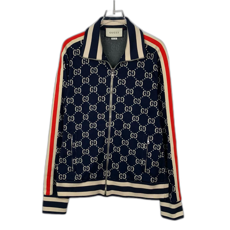 Gucci Blue Logo Print Zip Jacket