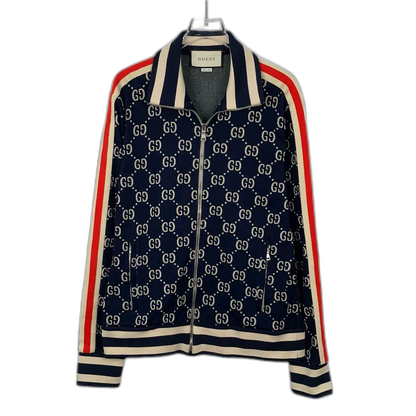 Gucci Blue Logo Print Zip Jacket