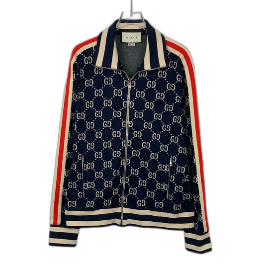Gucci Blue Logo Print Zip Jacket
