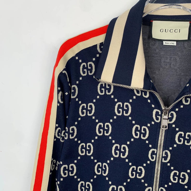 Gucci Blue Logo Print Zip Jacket