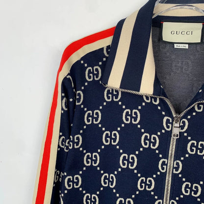 Gucci Blue Logo Print Zip Jacket