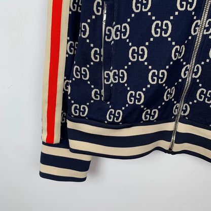Gucci Blue Logo Print Zip Jacket