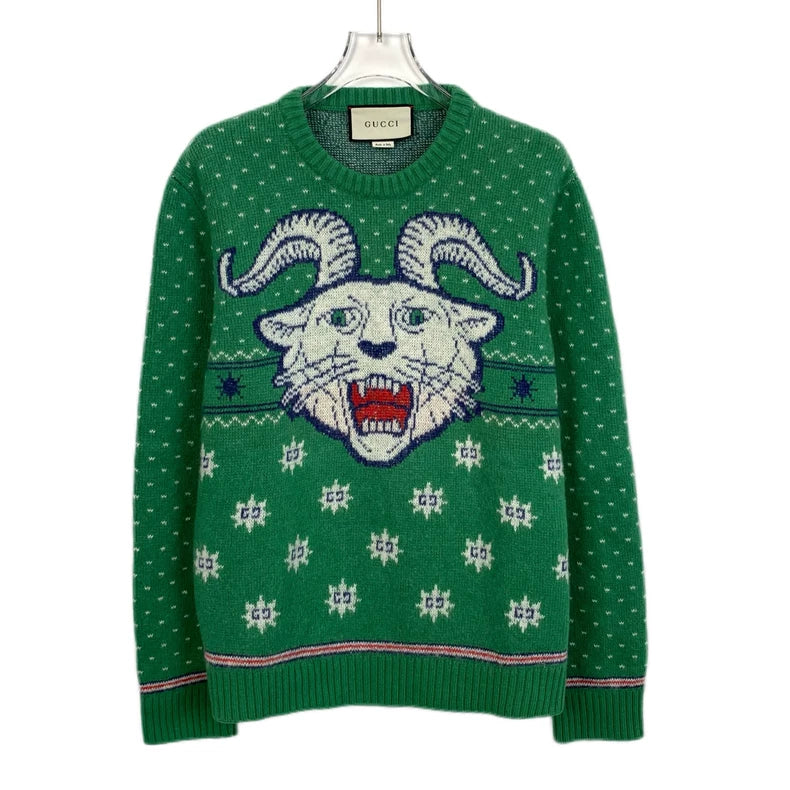 Gucci Green Ram Head Wool Sweater