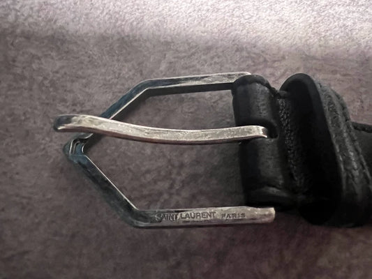 Saint Laurent Black Leather Belt with Metal Buckle
